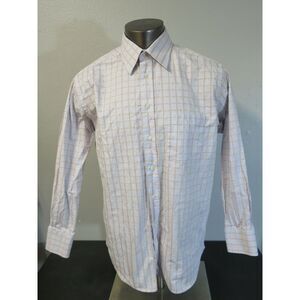 Mens ARCO Dress Shirt Sz 44 17 1/2 Long Sleeve Button‎ Front Blue Red White Gold